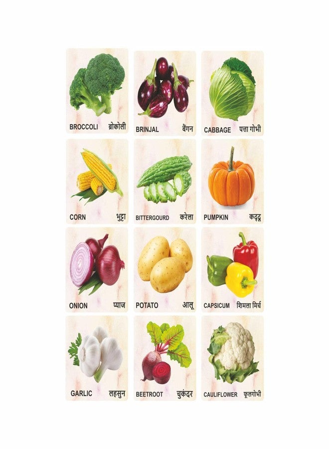 Craftick® Vegetables Wooden Flash Cards Hindi English Language for Kids | Easy & Fun Preschool Learning Activities | Educational Toys for 2+ Year Olds | Flash Cards for Kids - Image 1